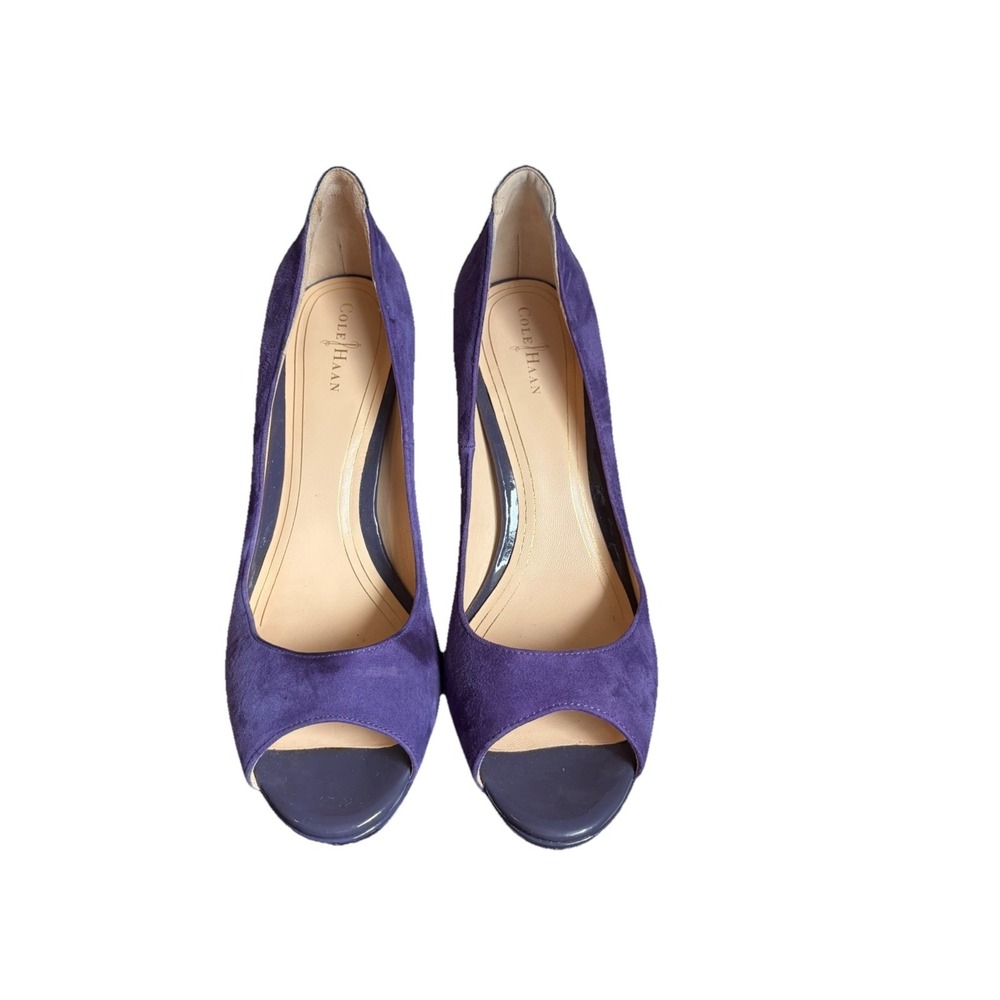 Cole Haan Nike Air Purple Suede Peep Toe Platform Pumps Heels D38351 Womens 8.5B